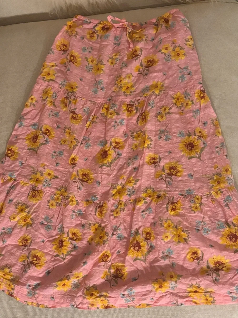 Old Navy Girls Floral Tiered Midi Skirt Pink Sunflower Size XL (14-16)